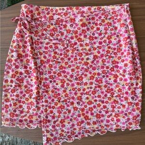 Floral Mesh Wrap Mini Skirt -Size Medium